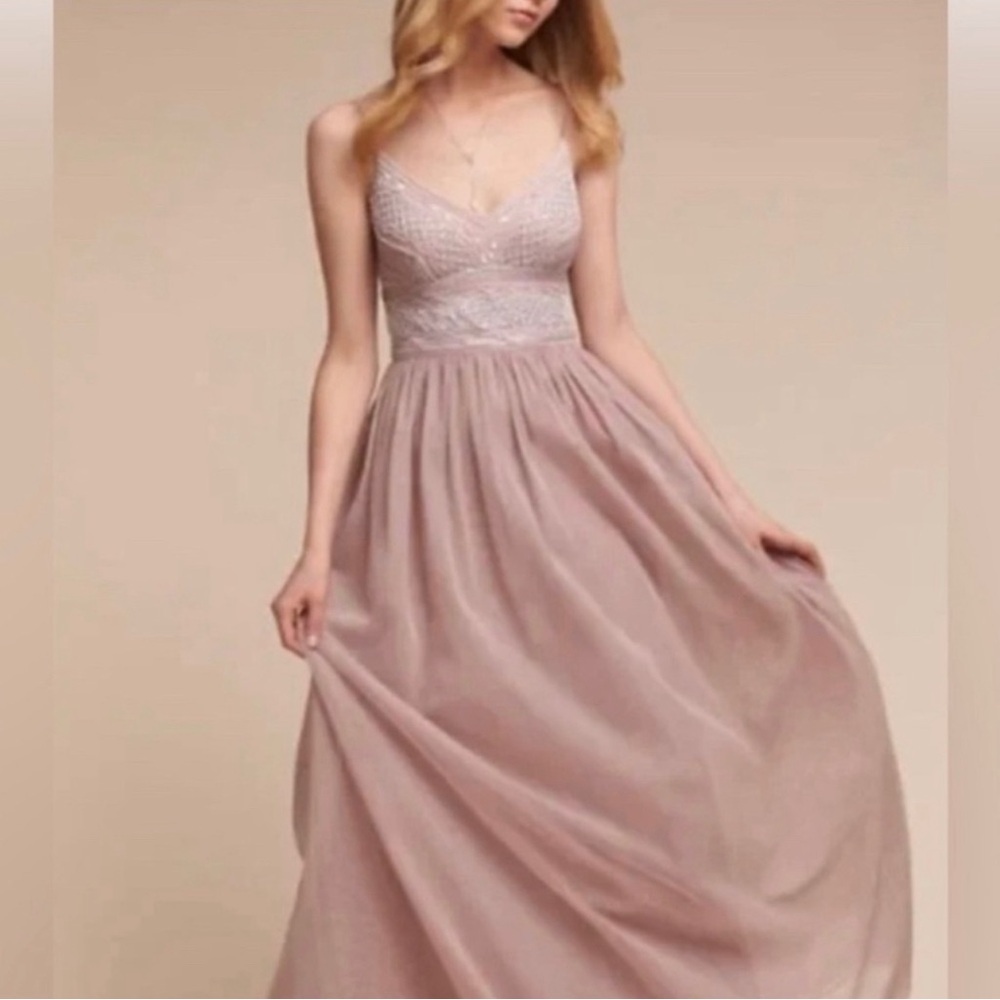 BHLDN × Adrianna Papell Aida Beaded Chiffon Gown in Blush Size 10/Medium